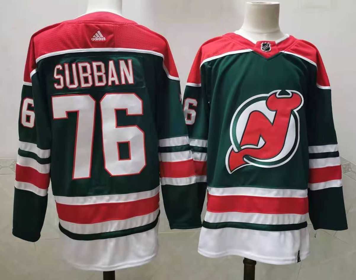 Men New Jersey Devils 76 Subban Green Throwback Stitched 2021 Adidias NHL Jersey